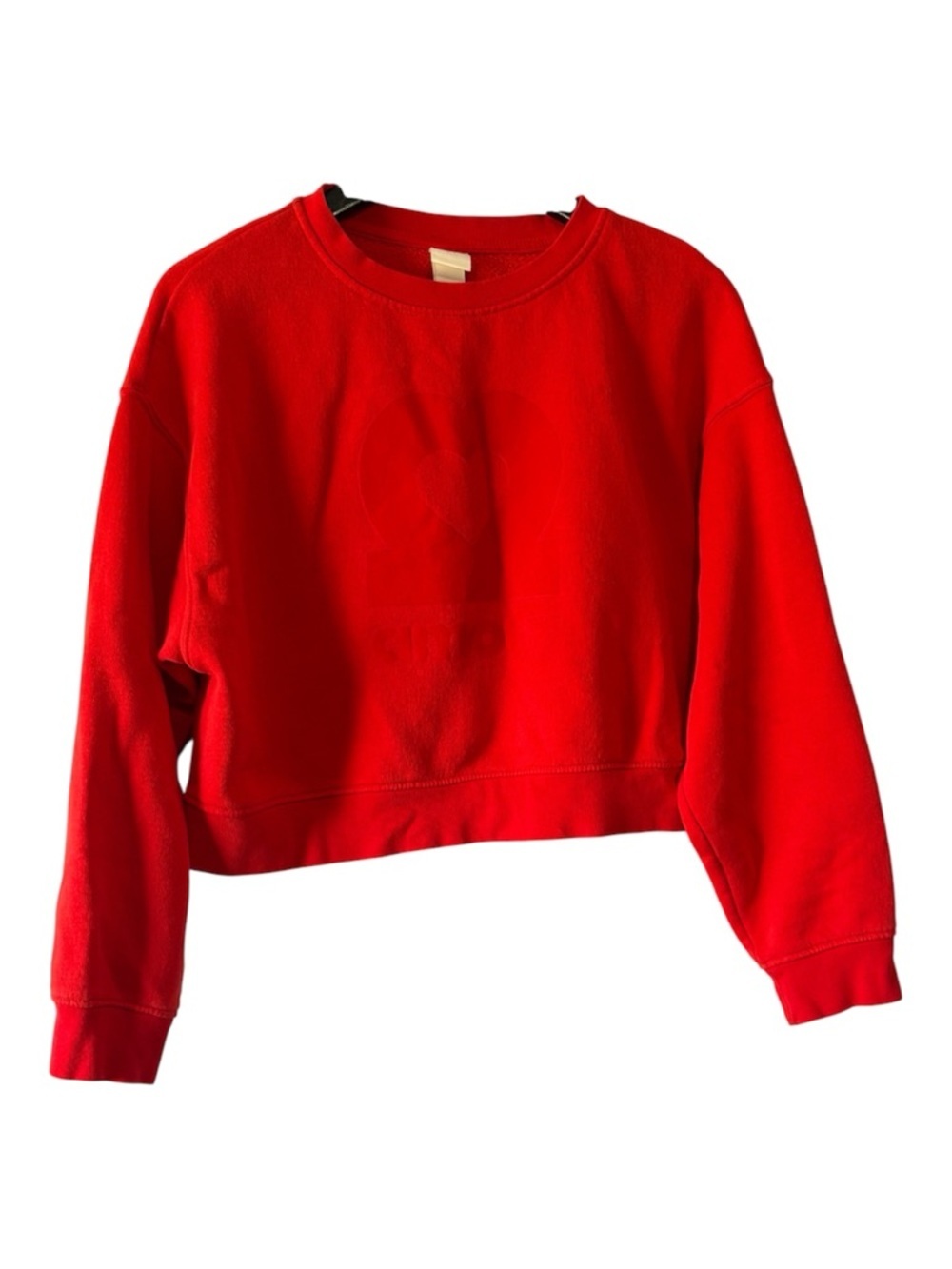 H&M Fleece Sweatshirt. “AMOUR” Red. Size XS
